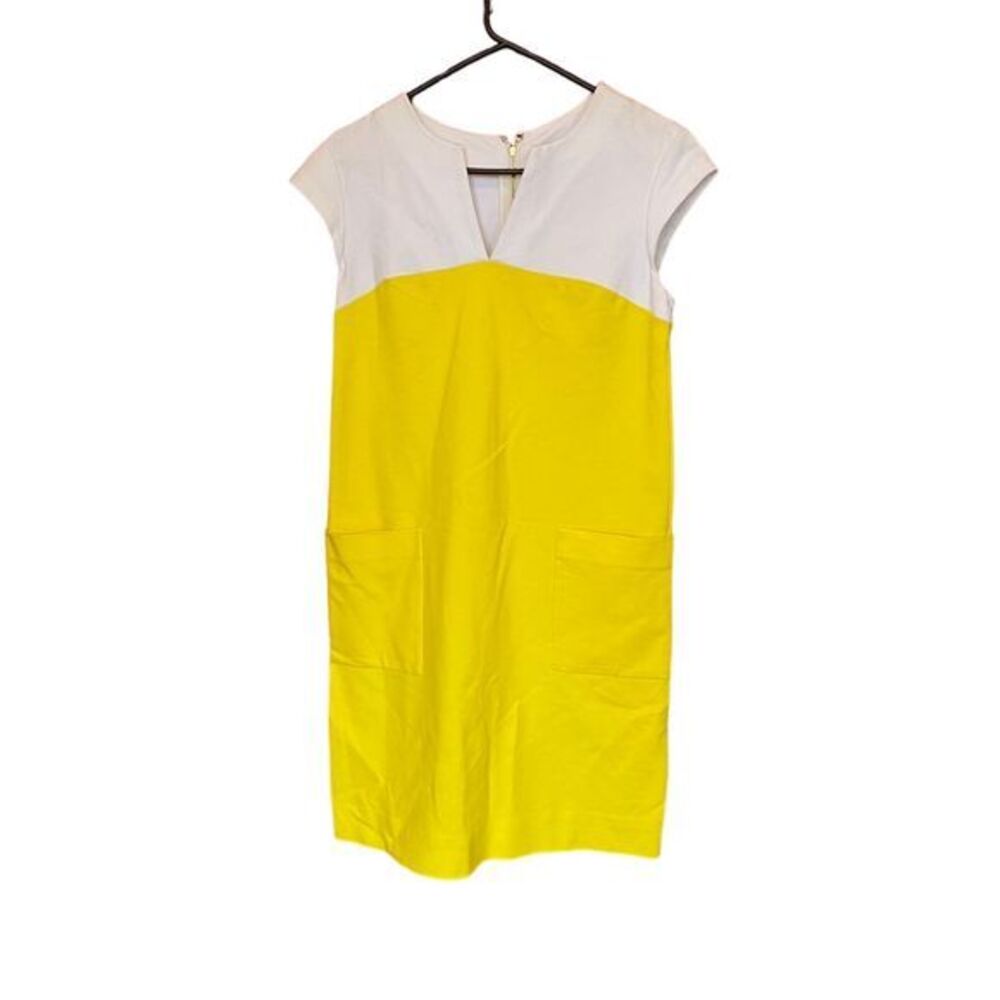 Kate Spade New York Yellow White Cap Sleeve V-Neck Shift Dress Pockets XS